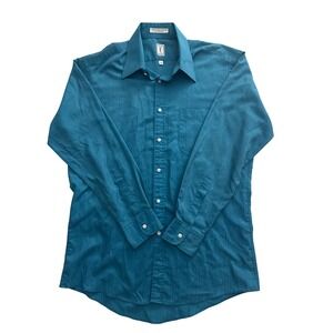 Vintage Yves Saint Laurent Mens Teal All Over Logo Button Down Shirt 16 32-33